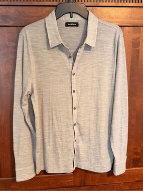 NAADAM Light Heather Gray Long-Sleeve‎ Button Shirt Ultra Fine Wool Blend #395